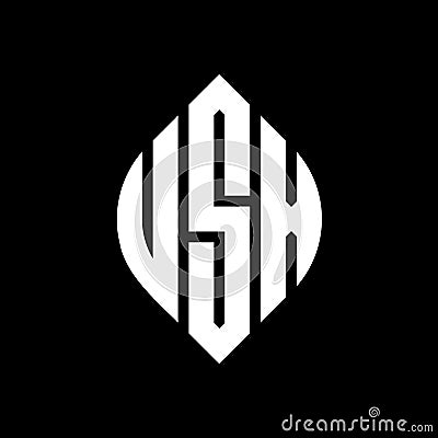 USX circle letter logo design with circle and ellipse shape. USX ellipse letters with typographic style. The three initials form a Vector Illustration