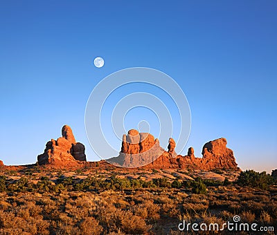 Utah Rock Forms And Moon Stock Photo