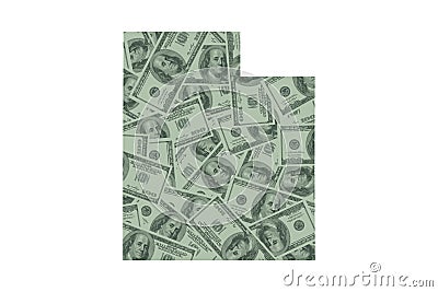 Utah State Map Outline and United States Money Concept, Hundred Dollar Bills Stock Photo