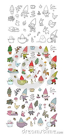 ute cartoon gnomes. New Year s set. Christmas elves. Vector Vector Illustration