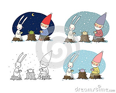 ute cartoon gnomes. New Year s set. Christmas elves. Vector Vector Illustration