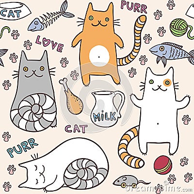 Ð¡ute cats seamless pattern Vector Illustration