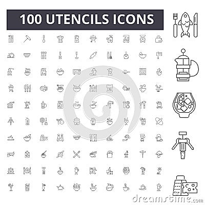 Utencils line icons, signs, vector set, outline illustration concept Vector Illustration
