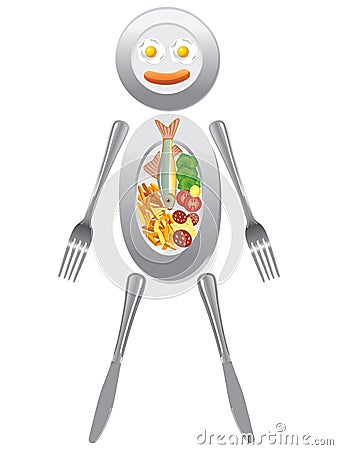 Utensil & food plates forming human figure Vector Illustration