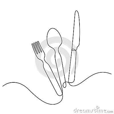 utensils set in continuous line drawing style Vector Illustration