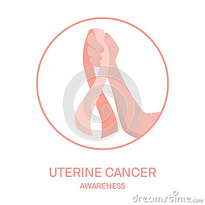 Uterine cancer awareness ribbon in hand medical illustration Vector Illustration