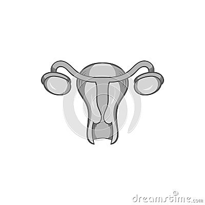 Uterus and ovaries icon, black monochrome style Vector Illustration