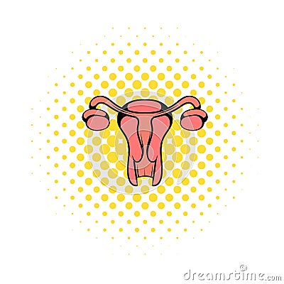 Uterus and ovaries icon, comics style Vector Illustration