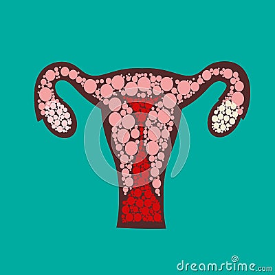 Uterus with ovary, cervix, fallopian tubes isolated on background. Female reproductive system. Healthy womb. Cartoon Illustration