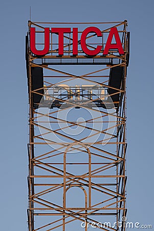 Utica City Tower Sign Editorial Stock Photo