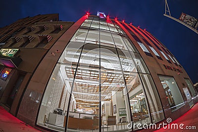 Fisheye Night View of the building of Bank of Utica Editorial Stock Photo