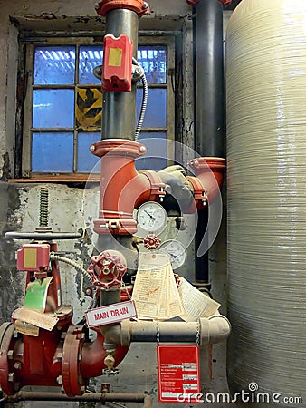 Utilities: fire suppression valves Stock Photo