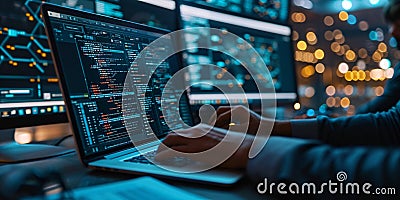 The utilization of technology and coding skills by an engineer for Stock Photo