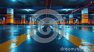 Utilize the potential of an empty underground parking background, providing ample copy space. Functional aesthetics, Ai Generated Stock Photo