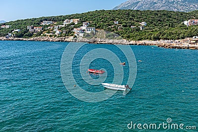 Utjeha Beach on the Adriatic coast in Montenegro. Editorial Stock Photo