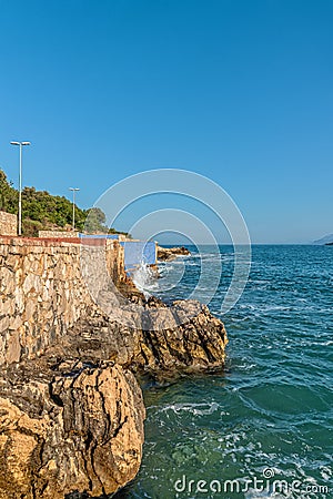 Utjeha Beach on the Adriatic coast in Montenegro. Editorial Stock Photo