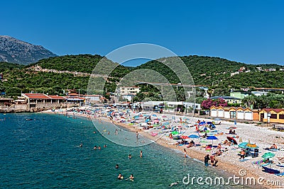 Utjeha Beach on the Adriatic coast in Montenegro. Editorial Stock Photo