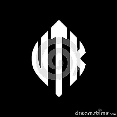 UTK circle letter logo design with circle and ellipse shape. UTK ellipse letters with typographic style. The three initials form a Vector Illustration
