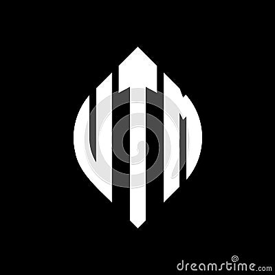 UTM circle letter logo design with circle and ellipse shape. UTM ellipse letters with typographic style. The three initials form a Vector Illustration