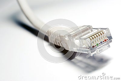 LAN network ethernet cable wire RJ45 isolated on white background. Cables wires internet wifi networks cabling surfing web RJ 45 Stock Photo