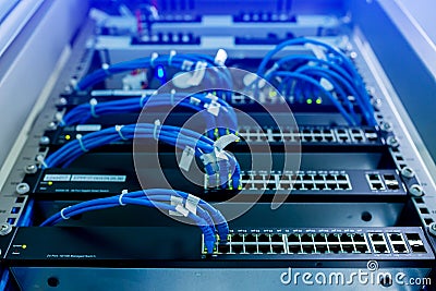 UTP cabling and computer network device Stock Photo