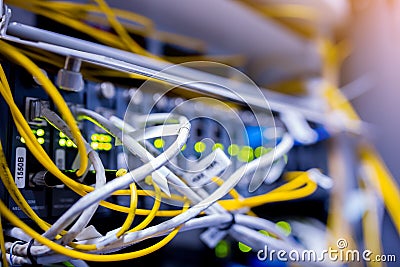 UTP cabling and computer network device Stock Photo