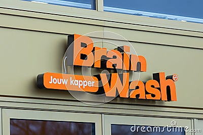 Brain Wash hairdresser shop sign, With 170 salons throughout the country Editorial Stock Photo
