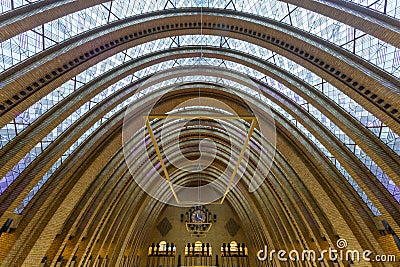 The bended roof of the Bibliotheek Neude: the inside of the former post office now a library. Editorial Stock Photo