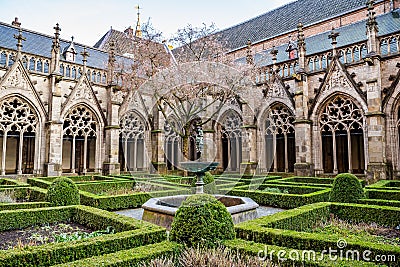 Utrecht, Netherlands - January 06, 2020. Pandhof garden of the Dom Church is one of Holland most beautiful inner courtyards Editorial Stock Photo