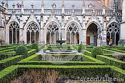 Utrecht, Netherlands - January 06, 2020. Pandhof garden of the Dom Church is one of Holland most beautiful inner courtyards Editorial Stock Photo