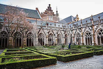 Utrecht, Netherlands - January 06, 2020. Pandhof garden of the Dom Church is one of Holland most beautiful inner courtyards Editorial Stock Photo