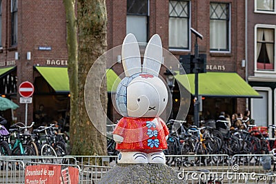 Statue of miffy (nijntje in Dutch) at the Mariaplaats in Utrecht Editorial Stock Photo