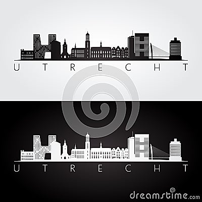 Utrecht skyline and landmarks silhouette Vector Illustration