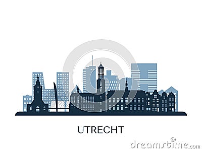 Utrecht skyline, monochrome silhouette. Vector Illustration