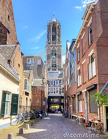 Utrecht streets and Dom tower, Netherlands Stock Photo