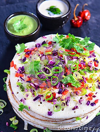 Indian Uttapam - stack of glutenfree vegan lentil rice pancakes Stock Photo