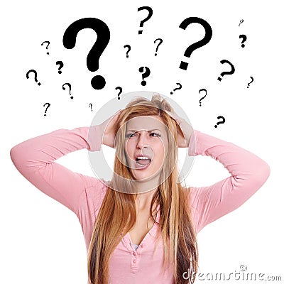 Utterly confused young woman Stock Photo