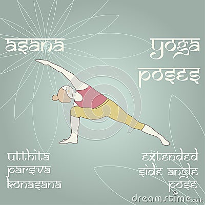 Utthita Parsva Konasana. Extended Side Angle Pose. Vector Illustration