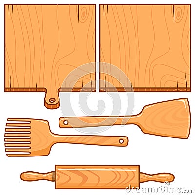 Ð¡utting boards, spatulas and a rolling pin for cooking Vector Illustration