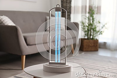 UV lamp for light sterilization on table in living room Stock Photo