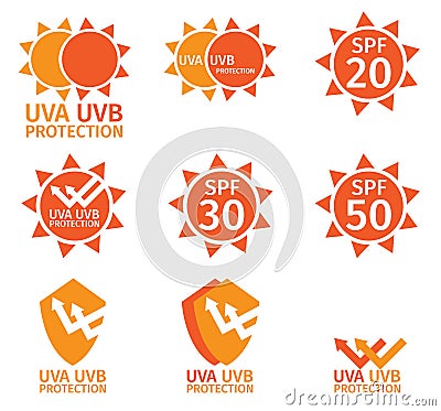 UV LOGO , uva uvb and spf with orange color Vector Illustration