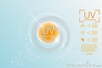 UV protection. Ultraviolet sunblock. The scheme of protection from ultraviolet. The secret of a beautiful sunburn.Vector. Stock Photo