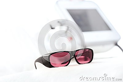 UV protective glasses for laser skin care Stock Photo