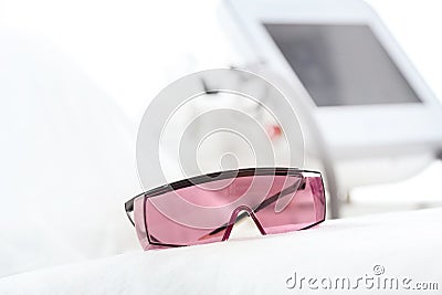 UV protective glasses for laser skin care Stock Photo