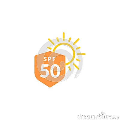 UV radiation sun block icon. Solar ultraviolet uv radiation logo 50spf Vector Illustration