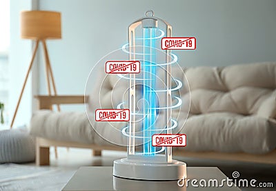 UV sterilizer lamp on table at home Stock Photo