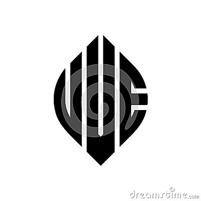 UVE circle letter logo design with circle and ellipse shape. UVE ellipse letters with typographic style. The three initials form a Vector Illustration