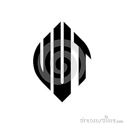 UVT circle letter logo design with circle and ellipse shape. UVT ellipse letters with typographic style. The three initials form a Vector Illustration