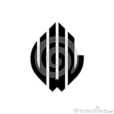 UWL circle letter logo design with circle and ellipse shape. UWL ellipse letters with typographic style. The three initials form a Vector Illustration