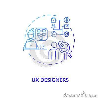 UX designer blue gradient concept icon. Software experience for customer satisfaction. Vector Illustration